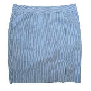 Lands' End Blue White Seersucker Striped Pencil Skirt Petite 16P Cotton Slit